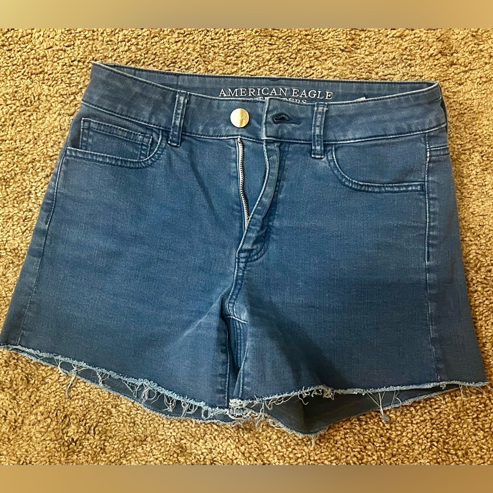 American Eagle Outfitters Women's Frayed Hem Blue Jean Shorts